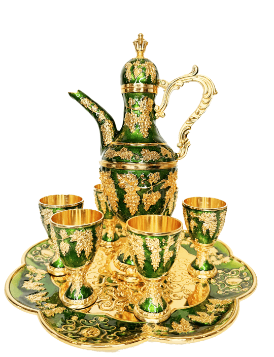  Conjunto Com Chaleira + 6 Cálices + Prato Decorativo - Cores